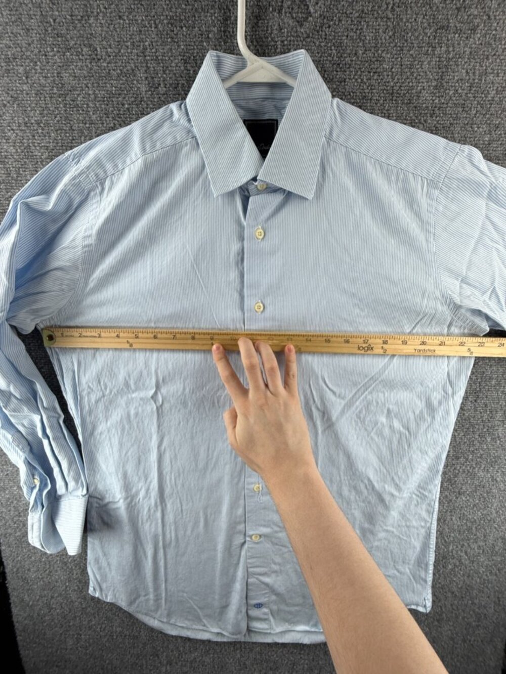 David Donahue Cotton Trim 16.5 32/33 Striped Blue Long Sleeve Mens Shirt Spread - Picture 5 of 15